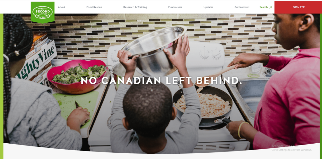 Nonprofit website design - Second Harvest Food donation