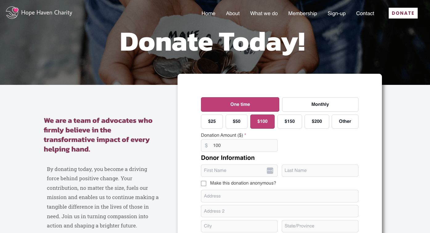 donation form example