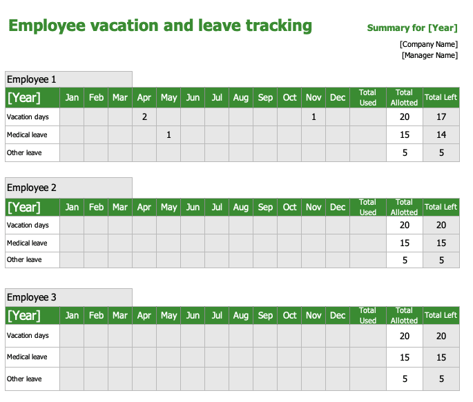 vacation and sick time tracking spreadsheet