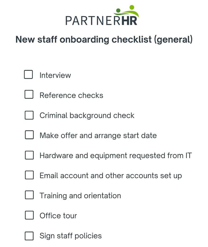 volunteer onboarding - New staff onboarding checklist general