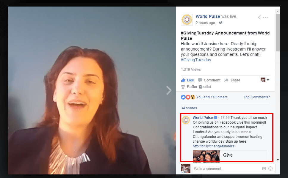 Worldpulse Facebook Livestream Fundraising